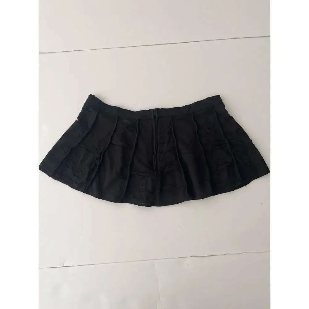 Shrine Skirt Women M Black Stretch Micro Mini Low Rise Burnout Goth Zip Back USA